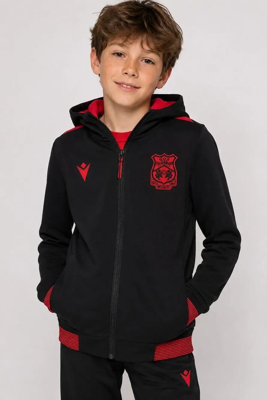 Macron Wrexham AFC Travel Full Zip Hoodie Black Red Junior M NWT 024